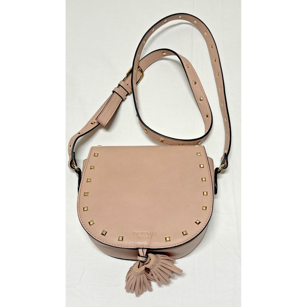 Victoria Secret Pink Crossbody Tassel Gold Studded Saddle Bag Purse